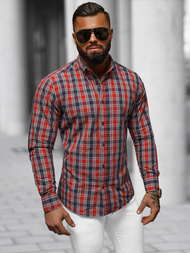 Koszula męska w kratę czerwona OZONEE O/V100