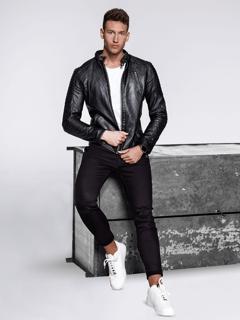 Kurtka skórzana męska czarna OZONEE YD/BF5916309Z