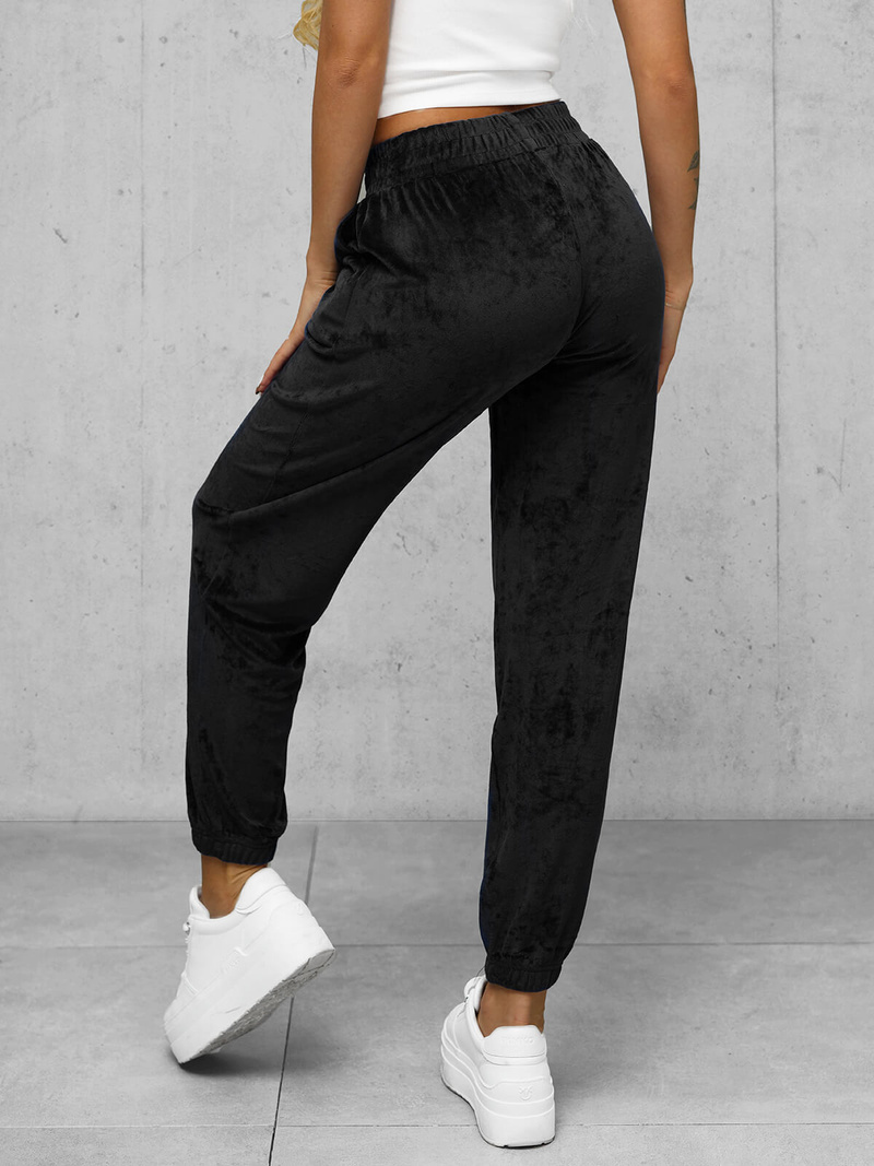 Spodnie dresowe damskie welurowe czarne OZONEE JS/92K528/3