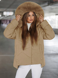 Kurtka zimowa damska z futerkiem beżowa OZONEE JS/16M9181/62Z