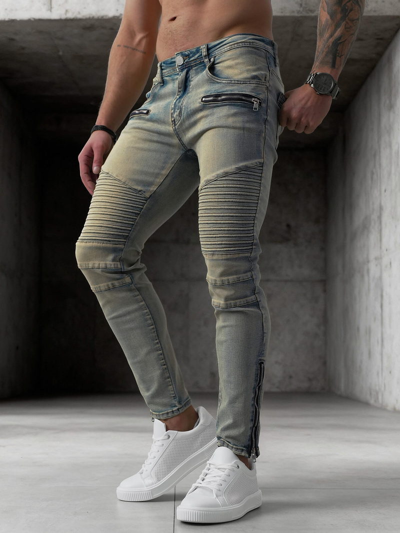 Spodnie jeansowe męskie slim fit niebieskie OZONEE O/EM8886