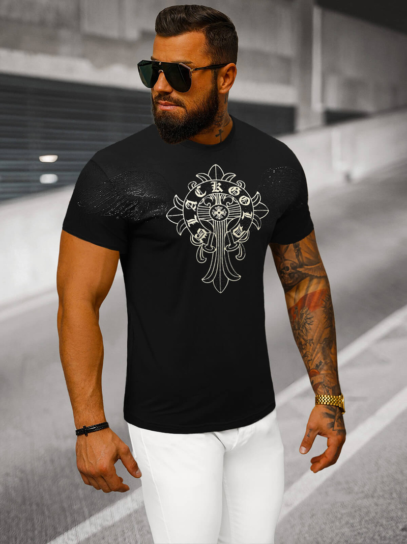 T-shirt męski slim fit czarny OZONEE NB/MT3037Z