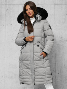 Kurtka zimowa damska długa pikowana szara OZONEE O/W377