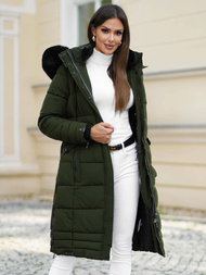 Kurtka zimowa damska długa pikowana khaki OZONEE O/W377Z