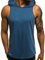 Koszulka bez rękawów z kapturem męska niebieska OZONEE O/2537 