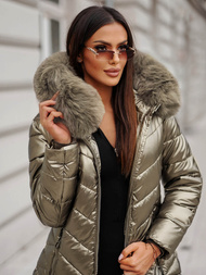 Kurtka zimowa damska długa z futerkiem złota OZONEE JS/16M9100/403Z