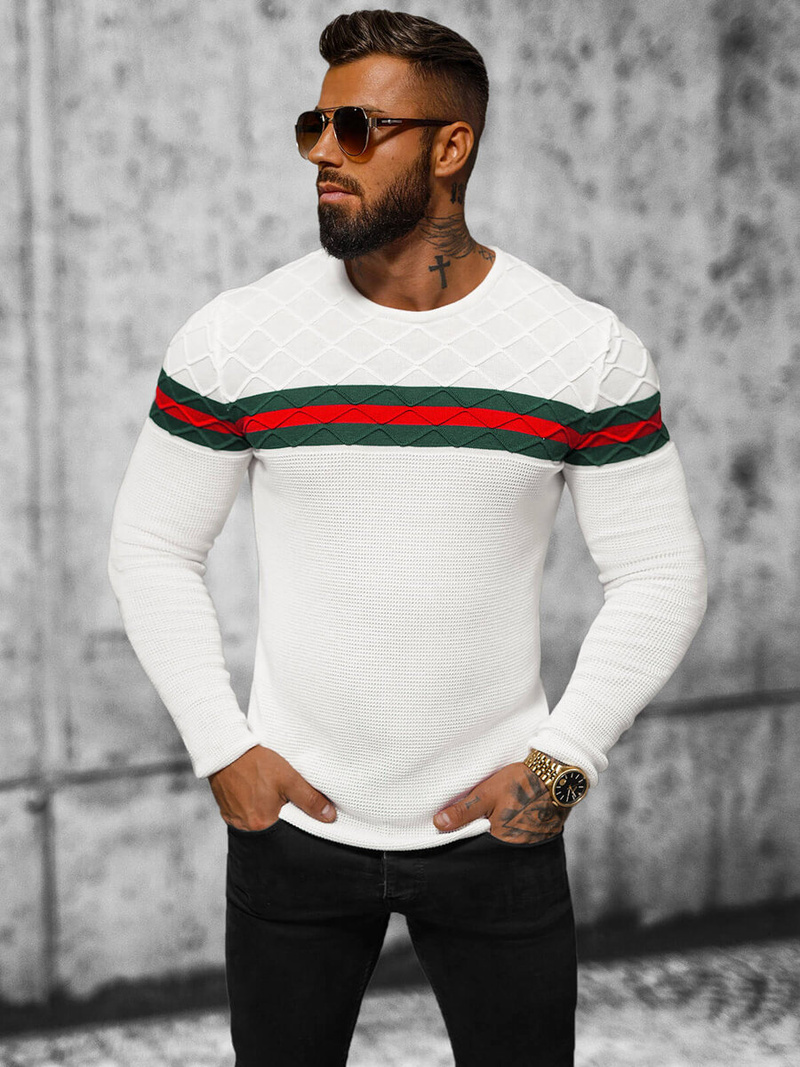 Sweter męski ecru OZONEE L/2194Z