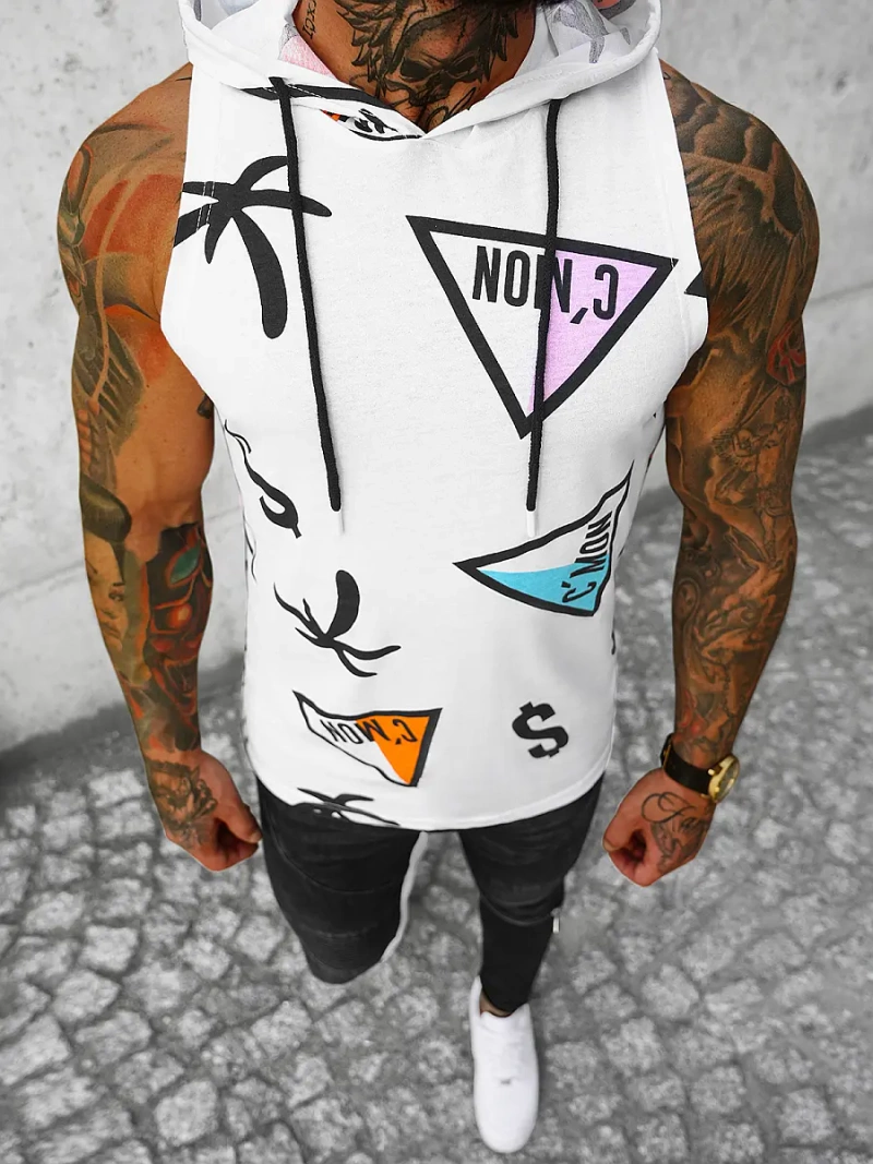 Koszulka bez rękawów męska z nadrukiem biała OZONEE O/BL308Z