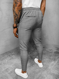 Spodnie męskie chino materiałowe w kratę szare OZONEE DJ/2299/22