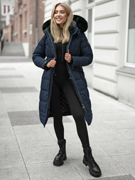 Kurtka zimowa damska długa pikowana granatowa OZONEE O/W377