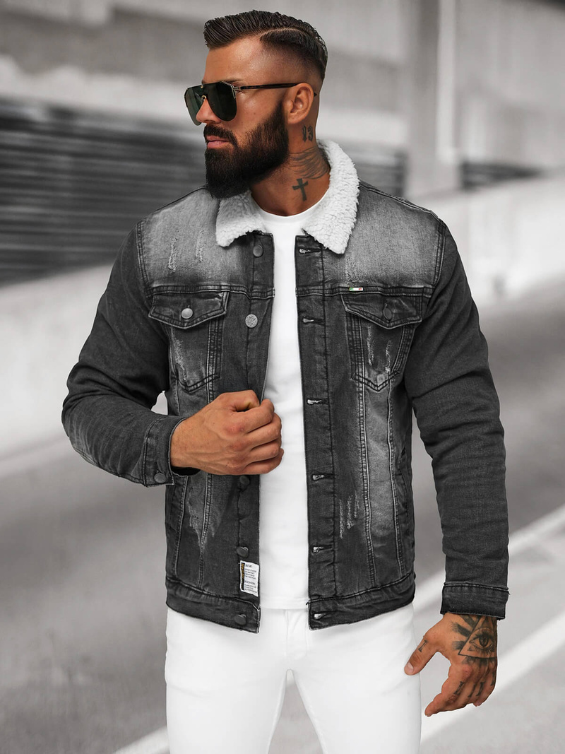 Чоловіча джинсова куртка Чорна OZONEE NB/MJ513N