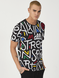 T-Shirt męski z nadrukiem czarny OZONEE MR/21518