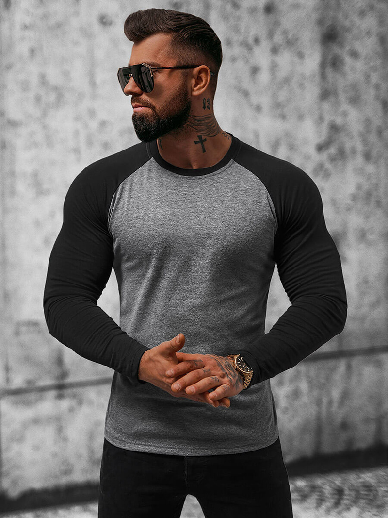 Футболка з довгим рукавом чоловіча Графiтово-Чорна OZONEE O/B261