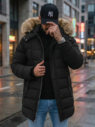 Kurtka zimowa męska pikowana z futerkiem czarna OZONEE JS/5M3122/392Z