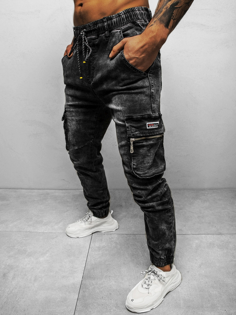 Spodnie jeansowe joggery męskie czarne OZONEE DR/TF109