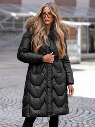 Kurtka zimowa damska z futerkiem czarna OZONEE O/5M3229/392