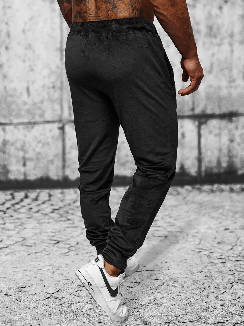 Spodnie dresowe męskie welurowe czarne OZONEE JS/8K1172/3