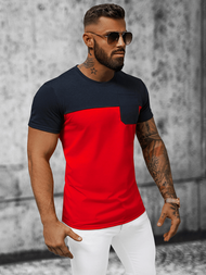 T-shirt męski granatowo-czerwony OZONEE JS/8T91/18Z