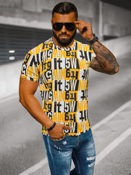 T-shirt męski z nadrukiem żółto-czarny OZONEE O/BL66Z