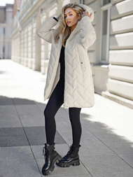 Kurtka zimowa damska długa pikowana ecru OZONEE JS/5M3352/280