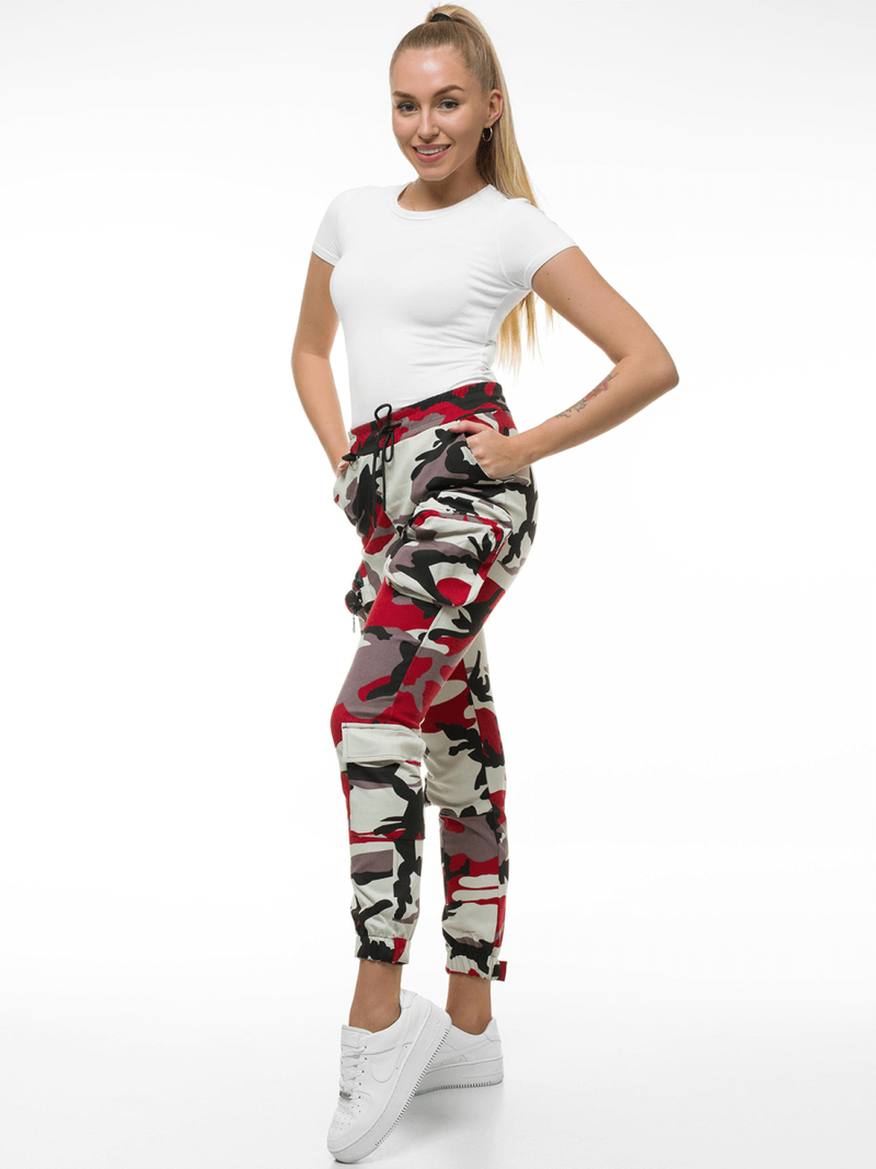 Spodnie damskie chino joggery bordowo-beżowe OZONEE O/802