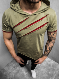 T-Shirt z kapturem męski khaki-czerwony OZONEE A/1185Z 