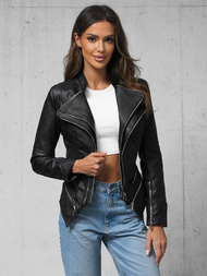 Жіноча шкіряна куртка Чорна OZONEE JS/11Z8116