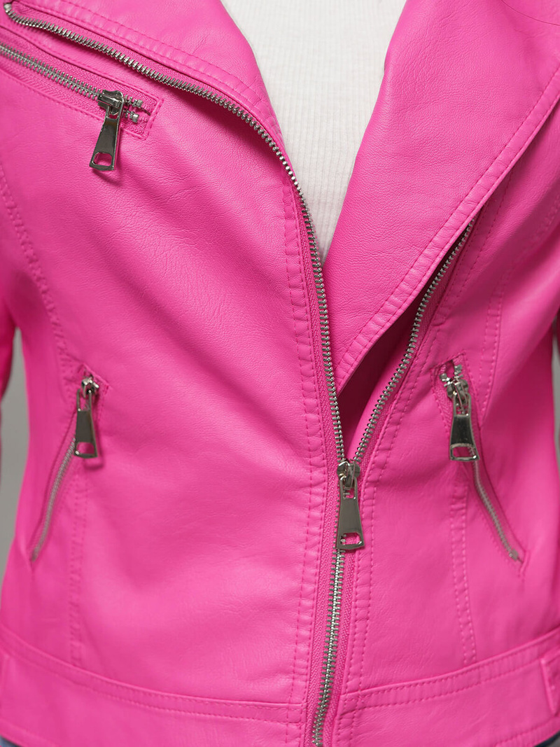 Жіноча шкіряна куртка pожева OZONEE O/G88