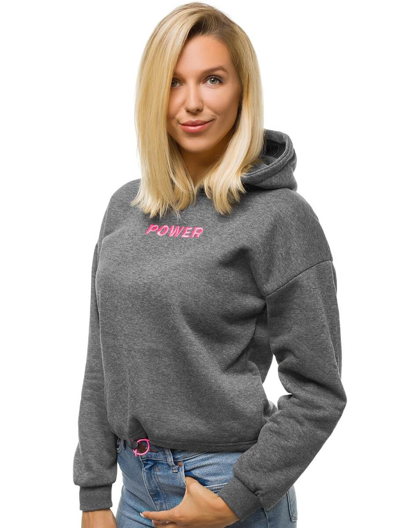 Bluza z kapturem damska grafitowa OZONEE JS/KSW2028