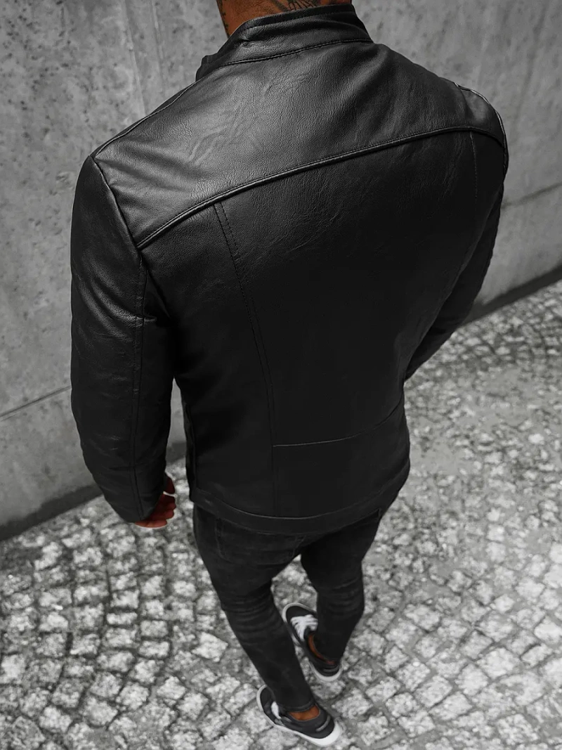 Чоловіча шкіряна куртка Чорна OZONEE JS/11Z8003