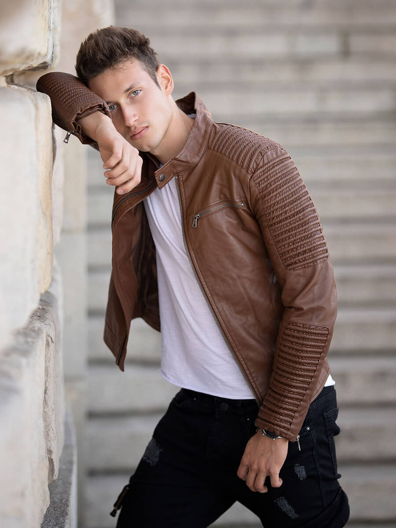 Kurtka skórzana męska camel OZONEE YD/BF5920107Z