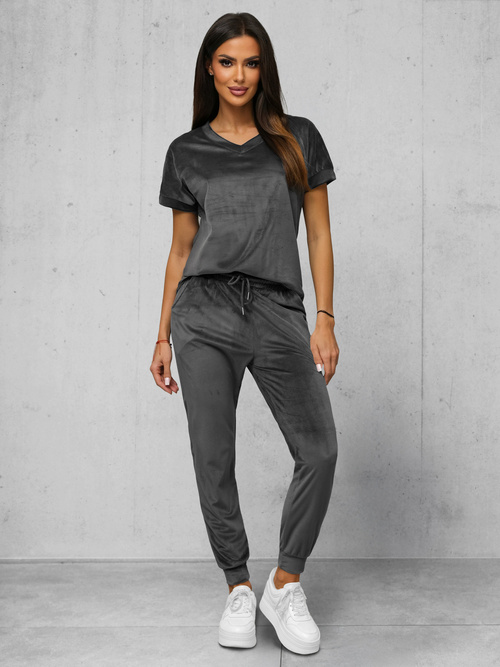 Komplet dresowy damski welurowy grafitowy OZONEE JS/35C1611/5