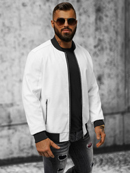 Kurtka przejściowa skórzana męska bomberka biała OZONEE N/7110/8