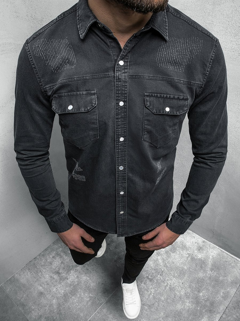 Koszula męska jeansowa czarna OZONEE O/5812Z