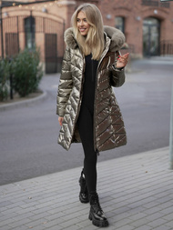 Kurtka zimowa damska długa z futerkiem złota OZONEE JS/16M9100/403Z