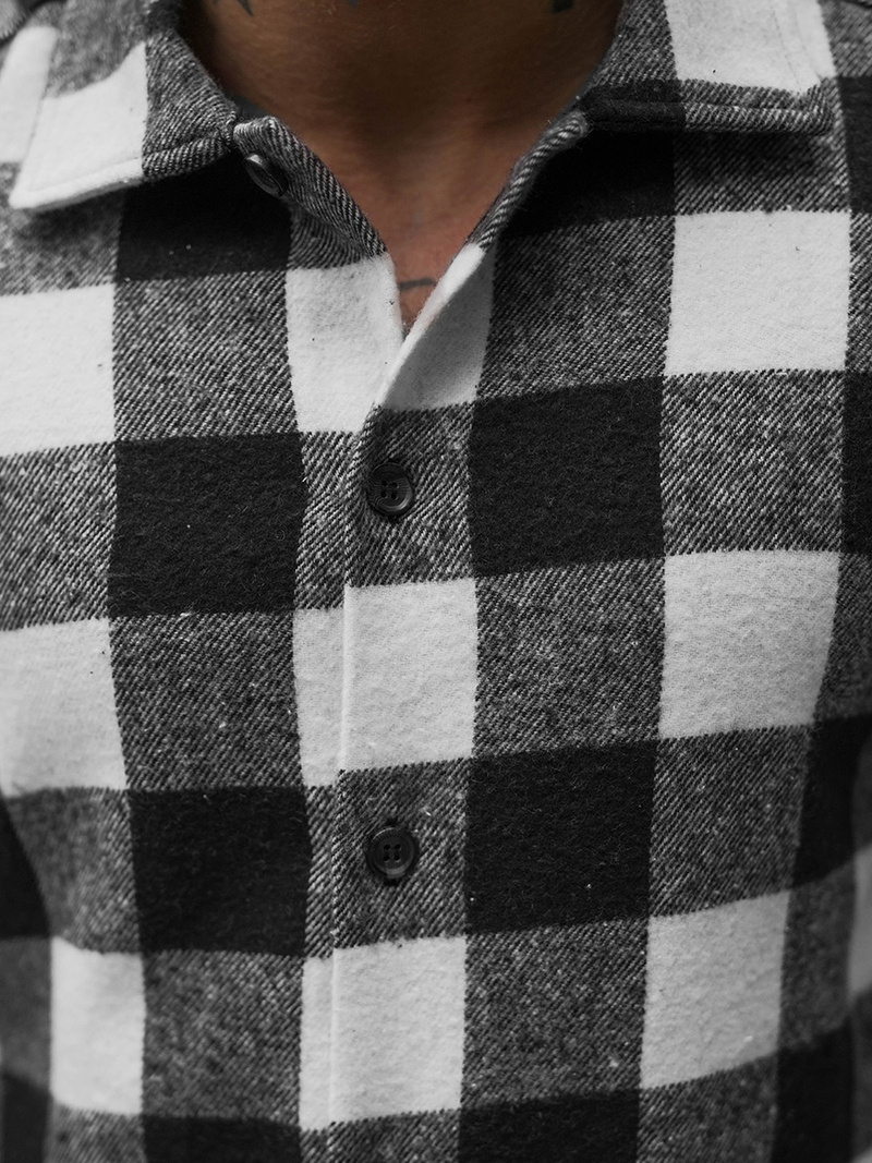 Koszula flanelowa męska czarno-biała OZONEE O/L0149