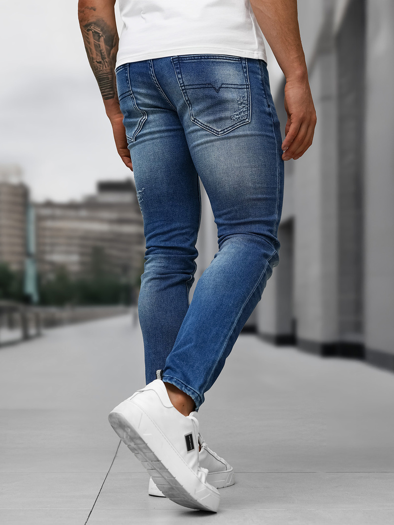 Spodnie jeansowe męskie slim fit ciemno-niebieskie OZONEE NB/MP0009BS
