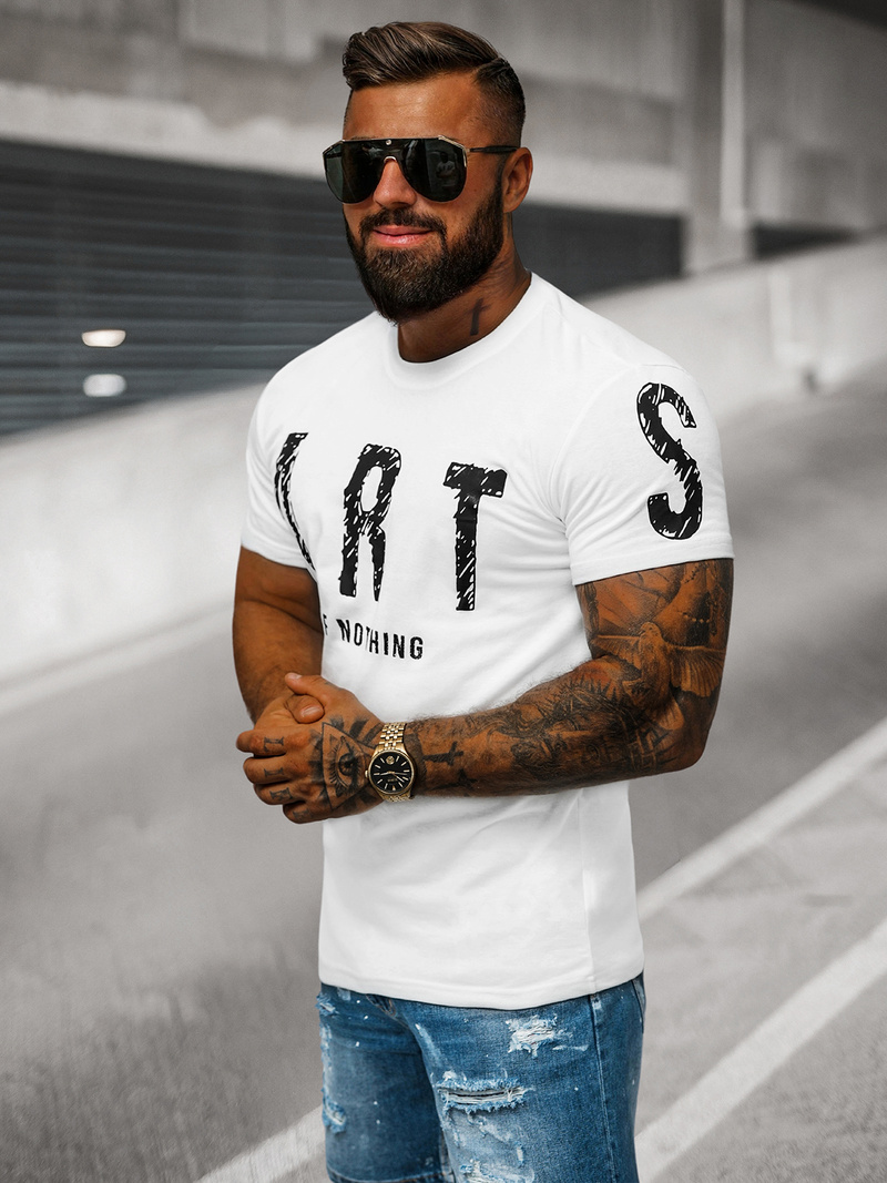 T-shirt męski z nadrukiem biały OZONEE O/8T1263/1