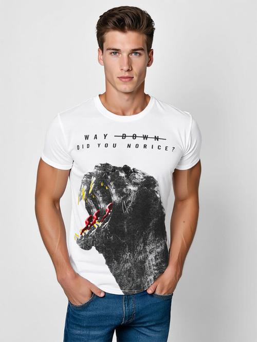 T-shirt męski z nadrukiem biały OZONEE O/T127/1Z