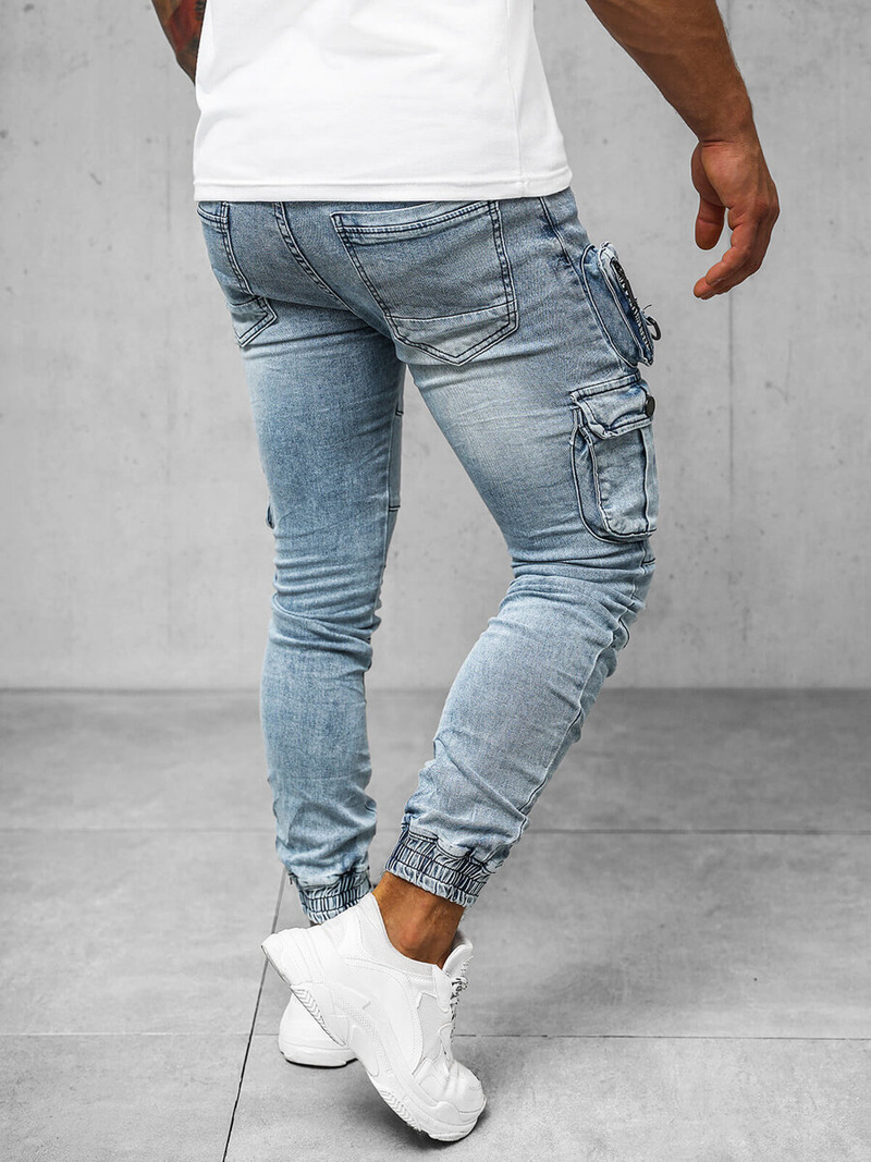 Spodnie jeansowe męskie joggery niebieskie OZONEE O/E9920
