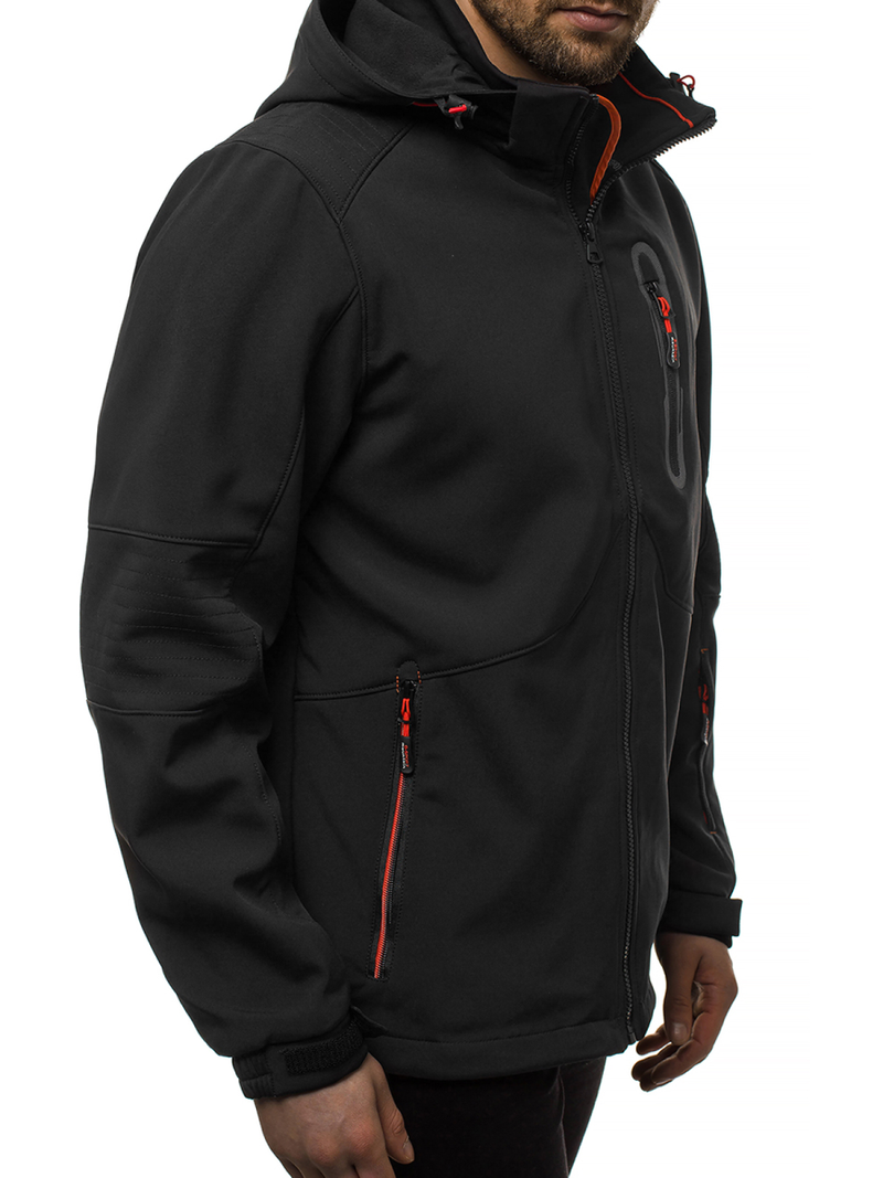 Kurtka softshell męska z kapturem czarno-pomarańczowa OZONEE GE/12263Z