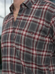 Koszula męska w kratę bordowa OZONEE V/V178Z