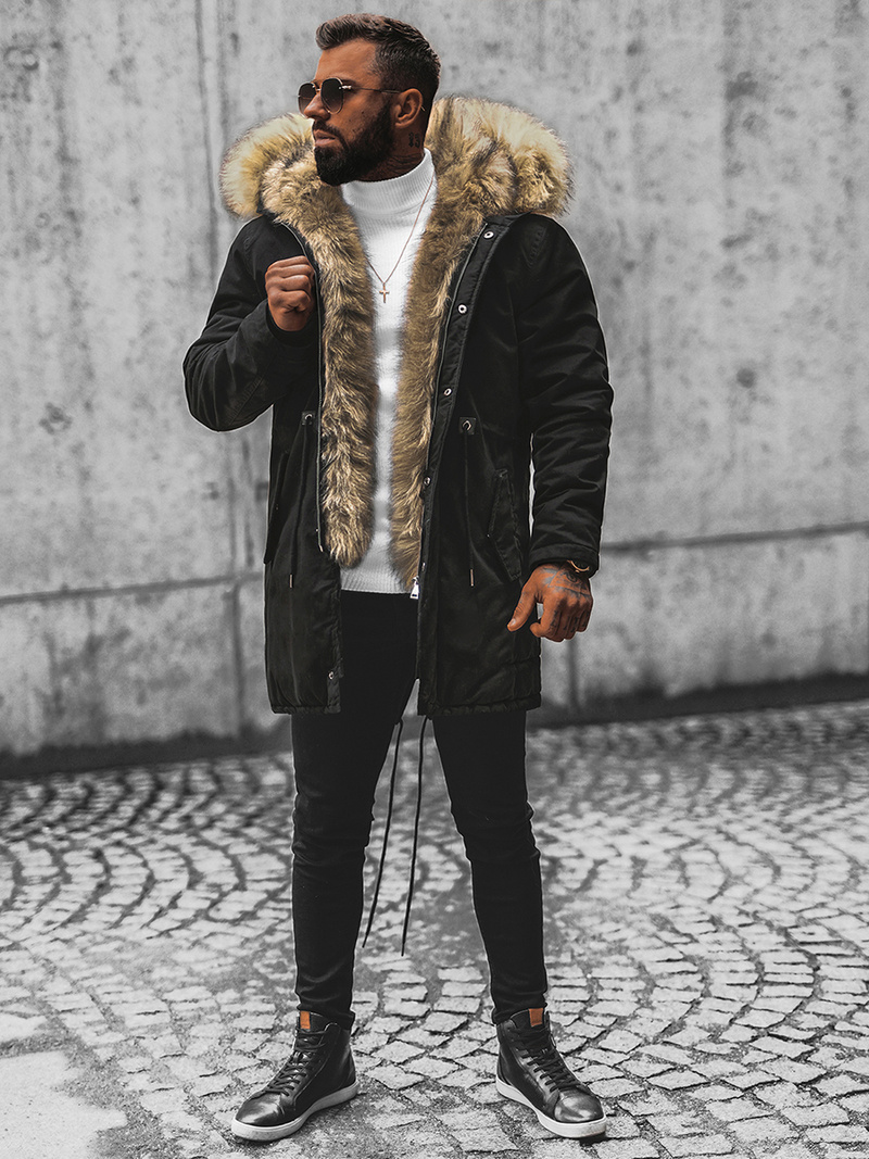 Kurtka zimowa męska z futerkiem czarna OZONEE O/5578