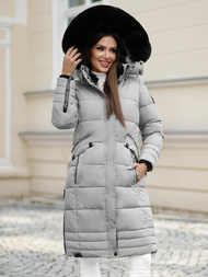 Kurtka zimowa damska długa pikowana szara OZONEE O/W377Z