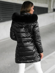 Kurtka zimowa damska długa z futerkiem czarna OZONEE JS/16M9122/392Z