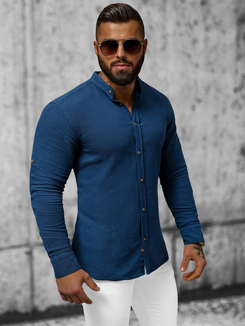 Koszula męska ze stójką granatowa OZONEE O/V26