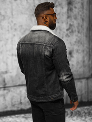 Kurtka męska jeansowa sherpa czarna OZONEE NB/MJ516NZ