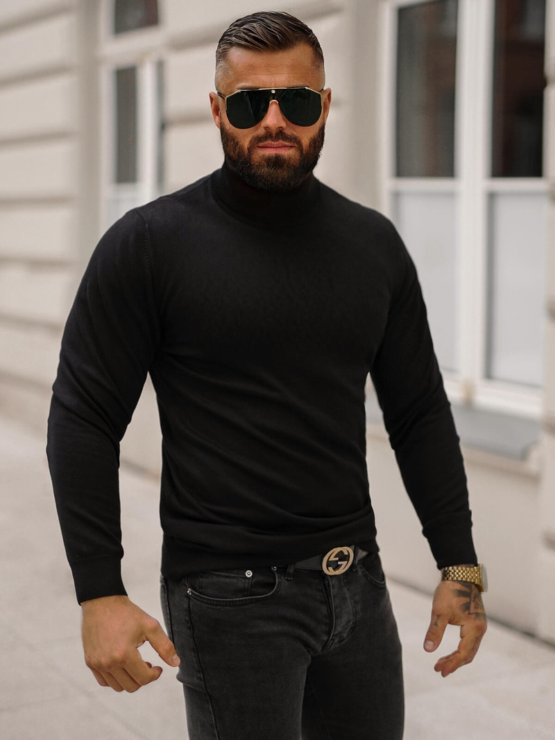 Sweter męski golf czarny OZONEE O/GM301