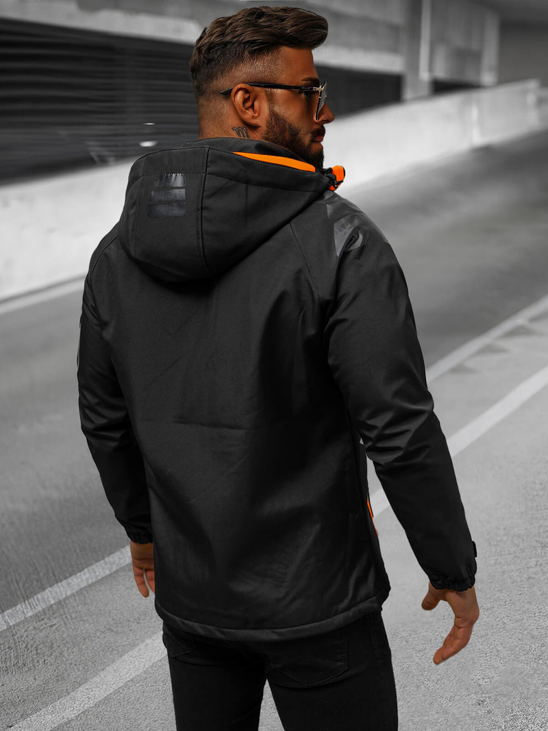 Kurtka softshell męska z kapturem czarno-pomarańczowa OZONEE JS/HH025/1AZ