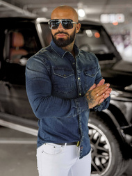 Чоловіча джинсова сорочка tемно-cиня OZONEE O/51411